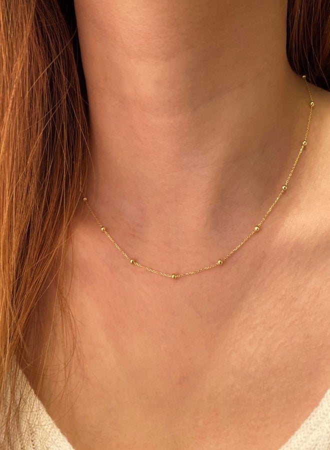 BERISO 14K Gold/Silver Plated Choker Necklace for Women Shining Dots Station Gold Chain Necklace Beads Sparkle Chain Necklace Link Chain Exquisite Jewelry for women - Image 4